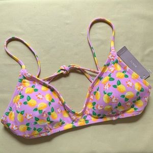 JCREW Swim Lemon Print Pink String Bikini Top NWT